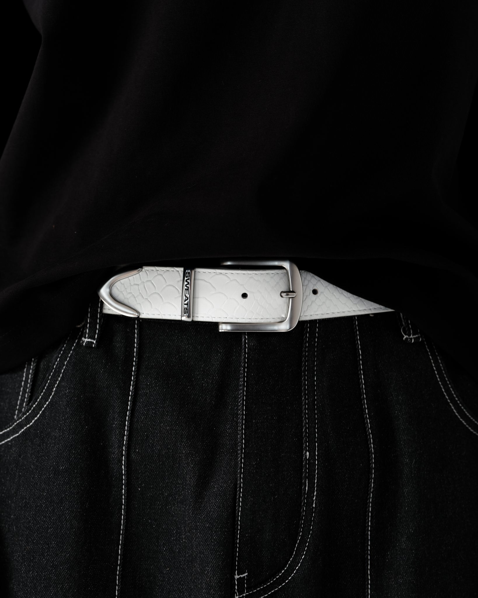 SNAKE SKIN LEATHER BELT - WHITE