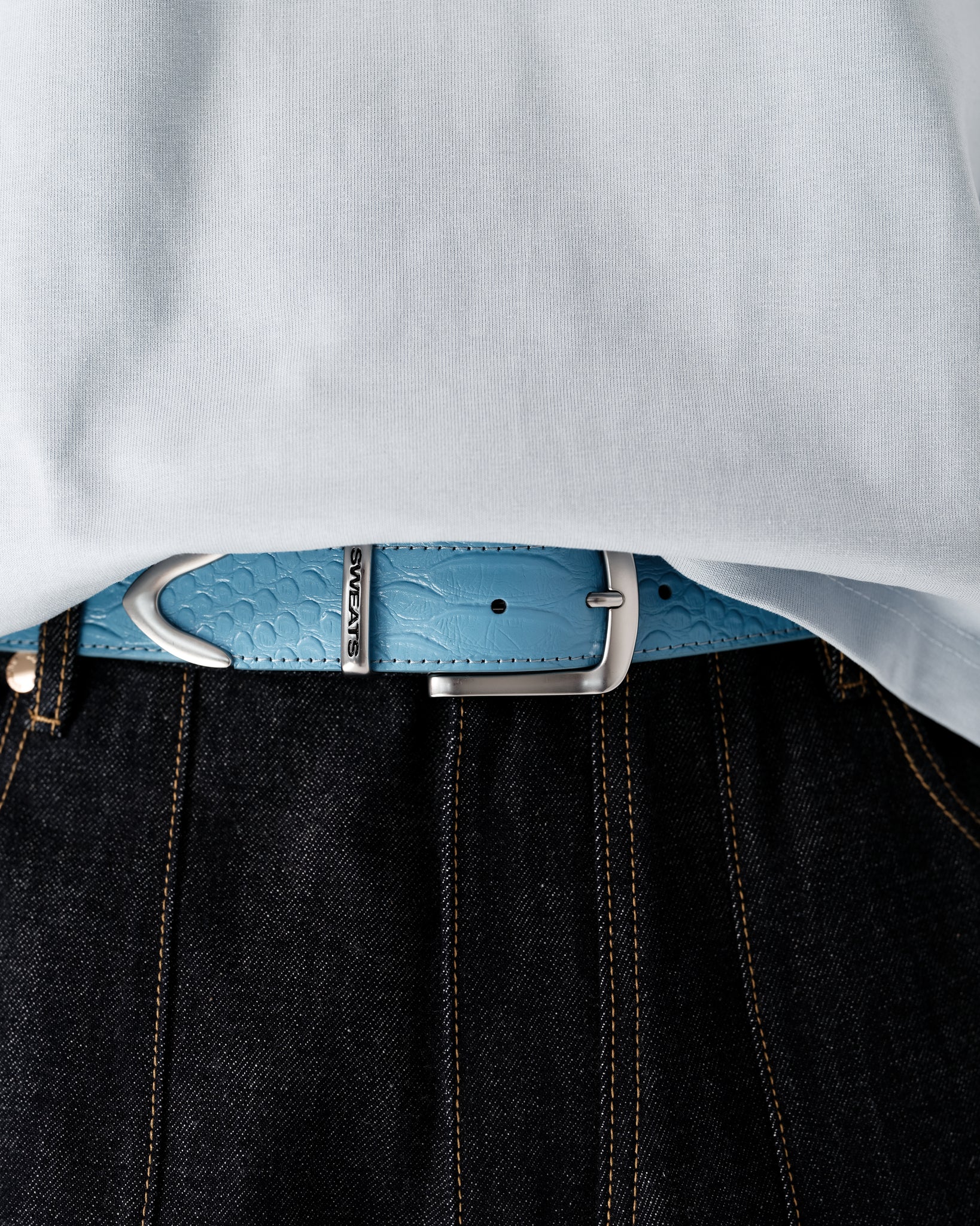 SNAKE SKIN LEATHER BELT - BLUE