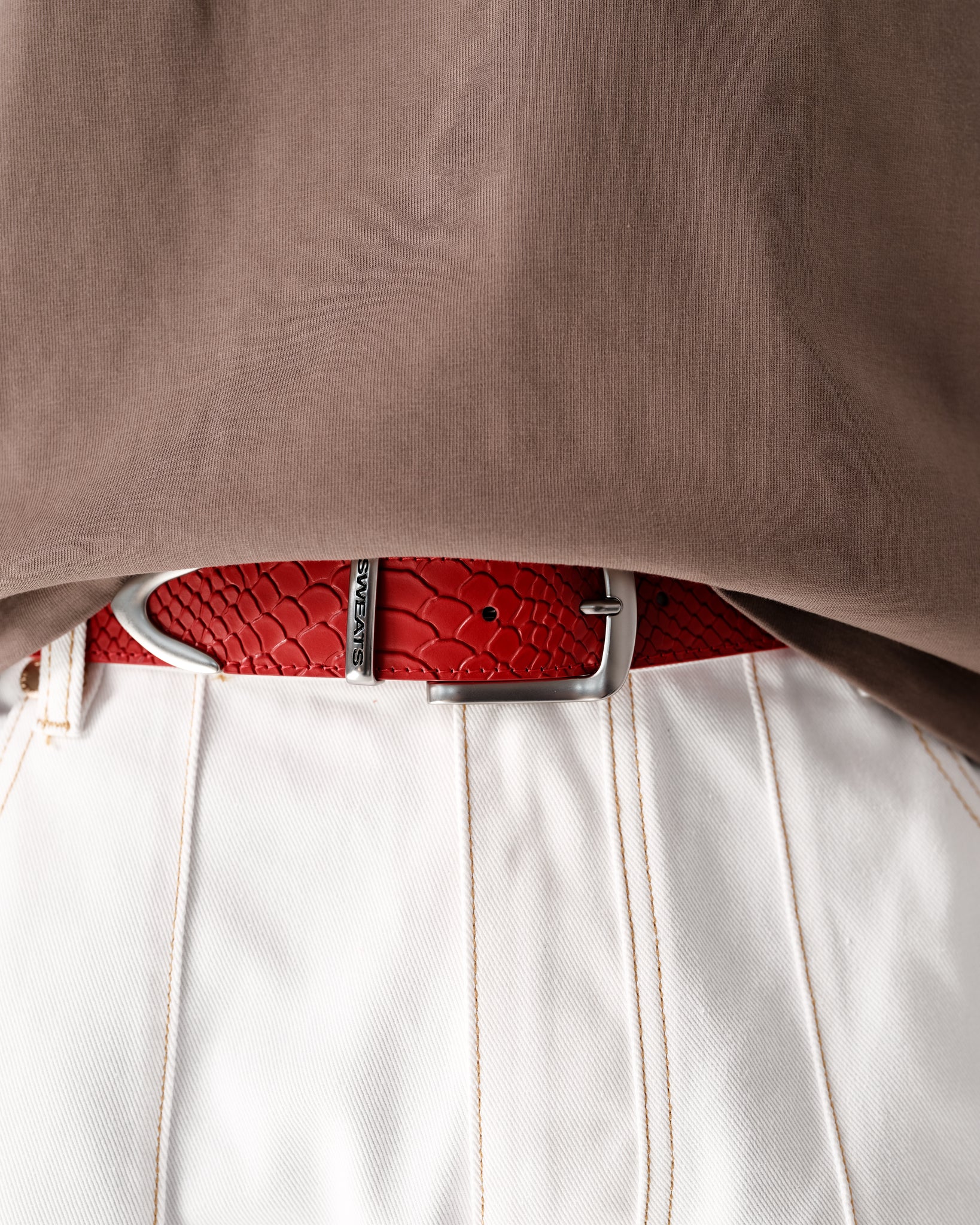 SNAKE SKIN LEATHER BELT - RED