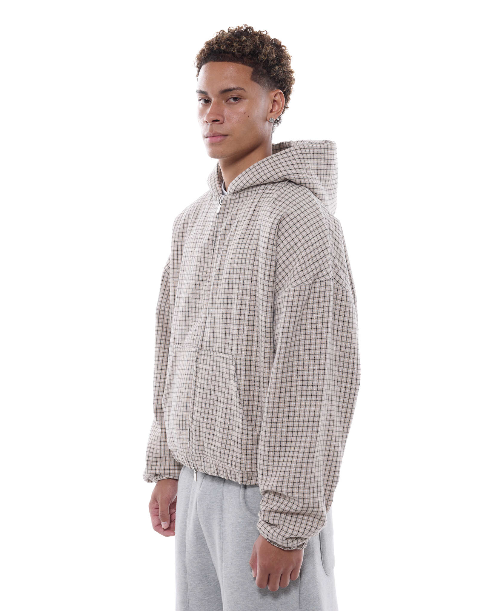 CHECKERED ZIP UP - CREAM/BLACK