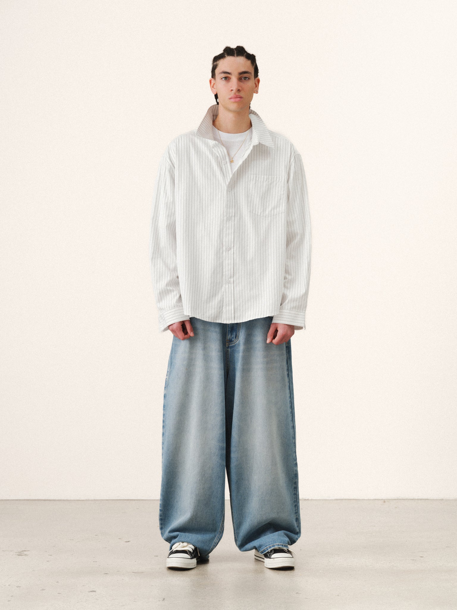 STRIPED BUTTON UP - WHITE